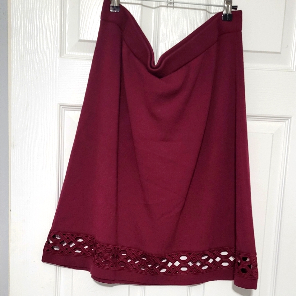 Ann Taylor Factory Wine Lace Hem Skirt - Size L